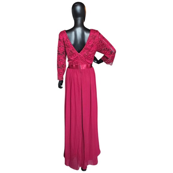 Red Illusion Lace Top Chiffon Maxi Dress - Ever Pretty - Picture 10 of 13